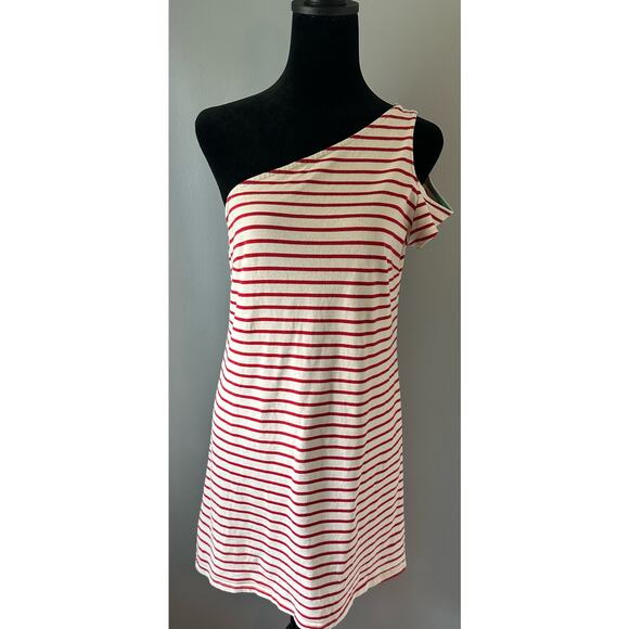 Maeve Anthropologie Marketa Striped One Shoulder Cutout Shift Dress Size Medium - Picture 1 of 8